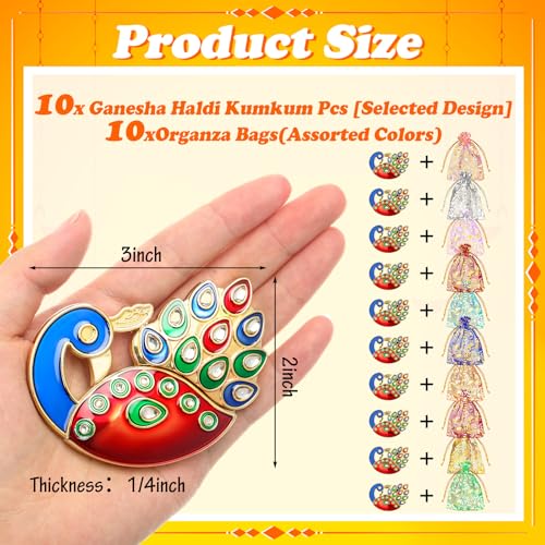 Cinnvoice 10 Pcs Decorative Peacock Haldi Kumkum Holders for Pooja Thali Return Gifts Indian Festival Favors Bulk for Wedding Housewarming Ceremonies Womens Diwali Gifts - Image 3