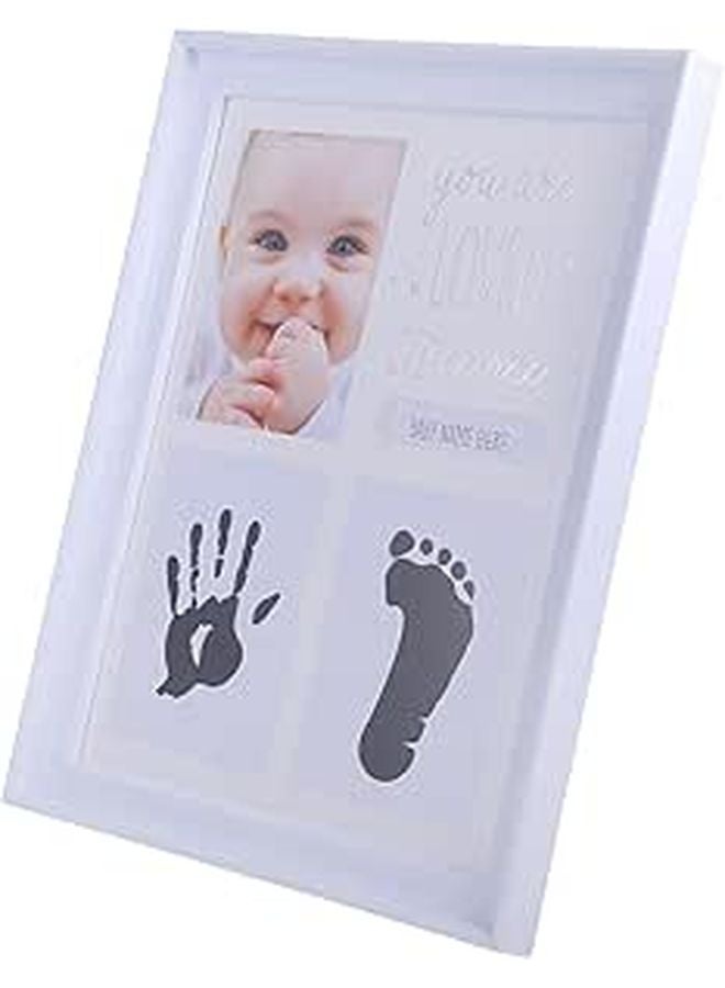 White Baby Handprint Footprint Picture Frame Newborn Milestone Keepsake Memory Frame - Image 1