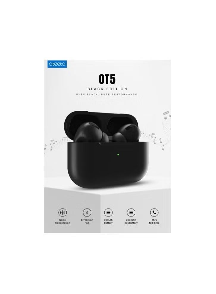 Oteeto OT5 TWS Bluetooth 5.3 Wireless Earbuds with HiFi Sound and Charging Case, Black - Image 2