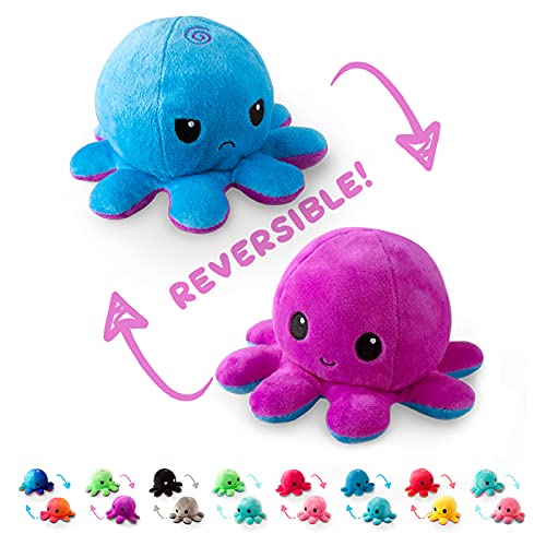 TeeTurtle - The Original Reversible Octopus Plushie - Light Pink Happy + Dark Pink Wink - Cute Sensory Fidget Stuffed Animals That Show Your Mood - Image 2