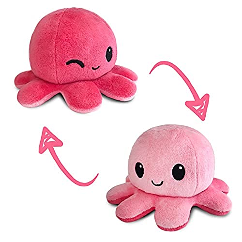 TeeTurtle - The Original Reversible Octopus Plushie - Light Pink Happy + Dark Pink Wink - Cute Sensory Fidget Stuffed Animals That Show Your Mood - Image 3