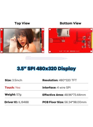 وحدة شاشة عرض LCD لمس TFT من ريلاكس مقاس 3.5 بوصة بدقة 480×320، مع واجهة SPI تسلسلية ومحرك ILI9488 وقلم لمس، متوافقة مع لوحة تطوير Arduino R3/Mega2560 - view 2