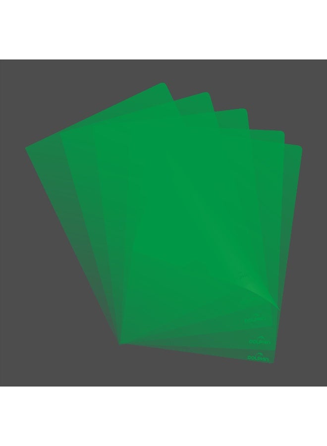 Dolphin A4 L Folder, Clear Polypropylene File, Green, Pack of 12, Made in Germany