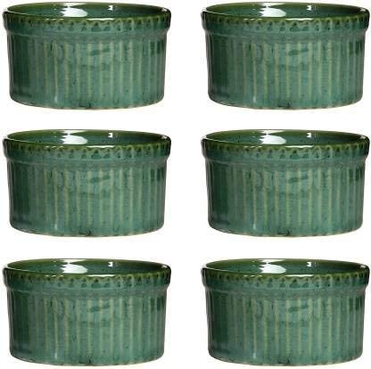 Caffeine Ceramic Handmade Metallic Green Ramekins (Set of 6), 150 ml - Image 1