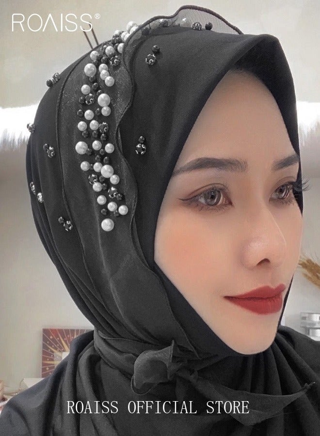 رويس وشاح باندانا بحافة ناعمة من الدانتيل مزين باللؤلؤ  - Image 1