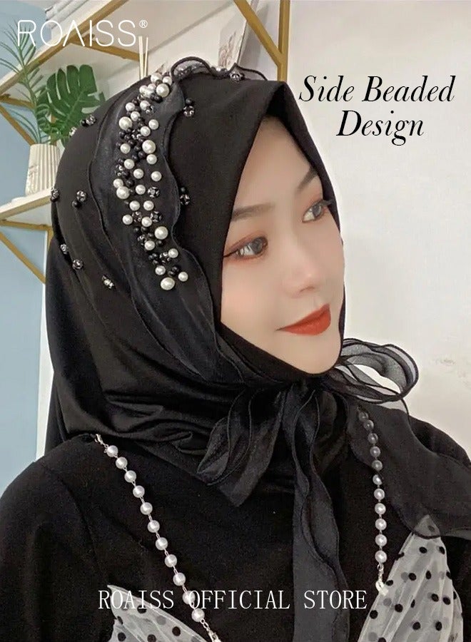 رويس وشاح باندانا بحافة ناعمة من الدانتيل مزين باللؤلؤ  - Image 4