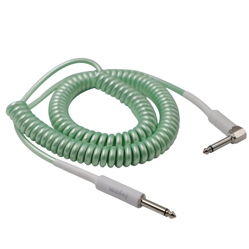 Rayzm Curly Instrument Cable, 2 Meters Coiled Chord, Right Angle to Straight Spiral Lead for Guitar/Bass - Image 1