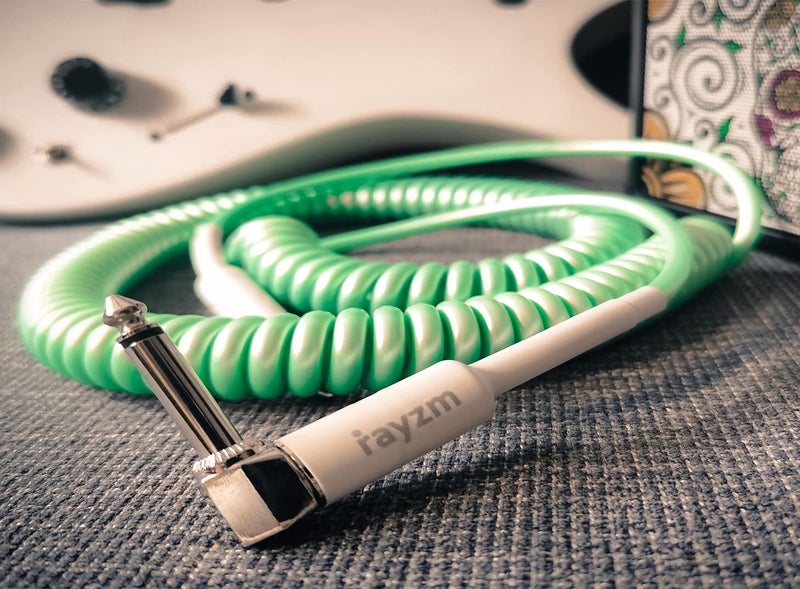 Rayzm Curly Instrument Cable, 2 Meters Coiled Chord, Right Angle to Straight Spiral Lead for Guitar/Bass - Image 2