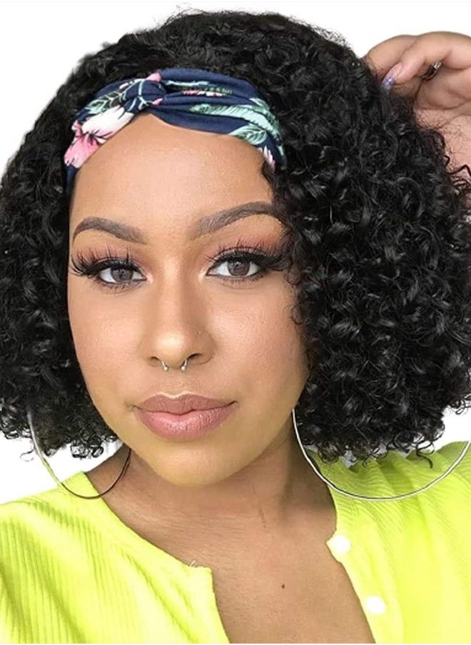 XSY Headband Wigs Human Hair Glueless Deep Wave Headband Wig None Lace Front Wigs Human Hair for Black Women 150% Density Wig Curly Hair Natural Color (10 Inch, Natural Color)  - Image 1