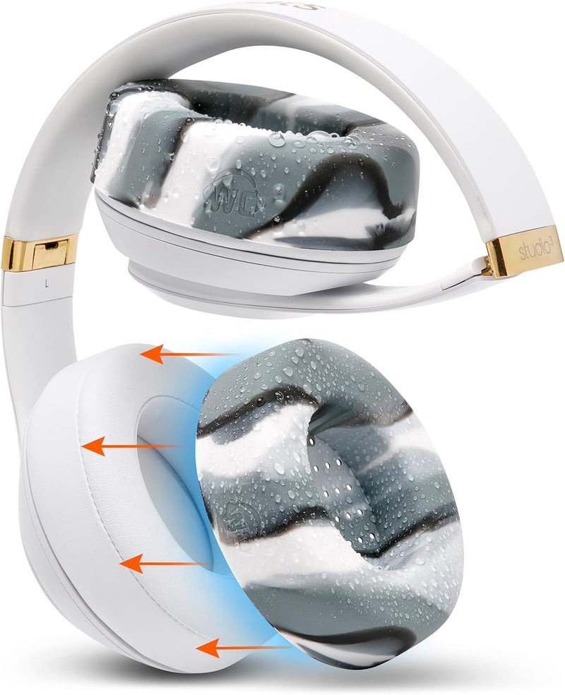 WC Large SweatZ Protective Headphone Ear Covers Made by | Fits Beats Studio 3 & 2 (Does Not Fit Beats Solo) / Bose QC35 & 35II / Bose 700 & More | Sweatproof & Easily Washable | (Marble) - Image 1