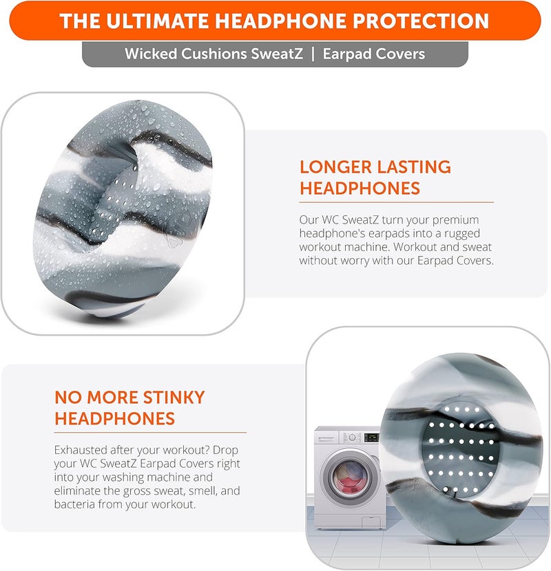 WC Large SweatZ Protective Headphone Ear Covers Made by | Fits Beats Studio 3 & 2 (Does Not Fit Beats Solo) / Bose QC35 & 35II / Bose 700 & More | Sweatproof & Easily Washable | (Marble) - Image 5