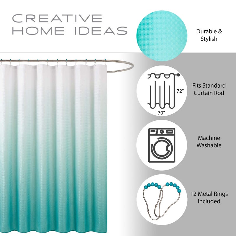 Creative Home Ideas Bathroom Sets with Shower Curtain and Rugs| Shower Curtain Sets with Rugs, Shower Curtain, Liner Set, 2 Chenille Bathmats and 12 Hooks | 70 x72 | White/Turquoise Ombre - Image 3