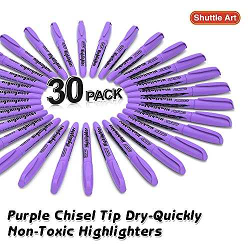 Shuttle Art Highlighters 30 Pack Purple Highlighter Pen Bright Colors Chisel Tip DryQuickly NonToxic Highlighter Markers for Adults Teachers Students Highlighting in Home School Office - Image 3