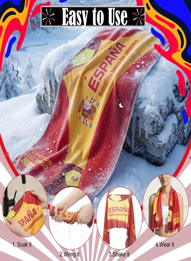 Flutesan National Flags Cooling Towels, 2/4/12 Pack Soccer Team Neck Ice Towels, 40"x12" Reusable Towel with Pouch & Clips, Instant Chill for Soccer Practice & Tournament(4 Pack,Spain) - Image 3