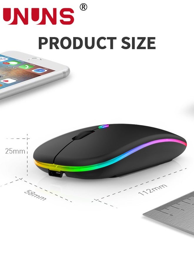 UNUNS - Wireless Bluetooth Mouse,LED Rechargeable USB Optical Mouse,Slim Silent Dual Mode BT5.2/2.4G Computer Mice,Quick Precise Responsiveness Control Laptop/PC/Mac OS/Android/Windows,Black - Image 1