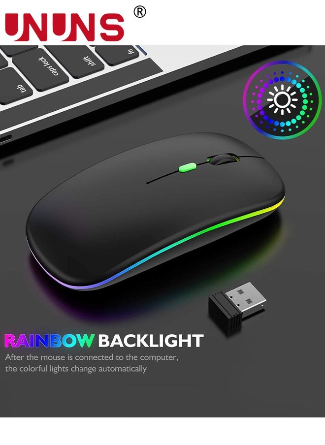 UNUNS - Wireless Bluetooth Mouse,LED Rechargeable USB Optical Mouse,Slim Silent Dual Mode BT5.2/2.4G Computer Mice,Quick Precise Responsiveness Control Laptop/PC/Mac OS/Android/Windows,Black - Image 1