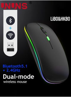 UNUNS Wireless Bluetooth Mouse,LED Rechargeable USB Optical Mouse,Slim Silent Dual Mode BT5.2/2.4G Computer Mice,Quick Precise Responsiveness Control Laptop/PC/Mac OS/Android/Windows,Black  - Image 2