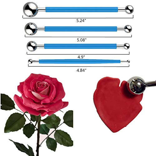 Colorkitchenware Gum Paste Flowers and Leaves Fondant Tools Kit-4set Gumpaste Flower Cutter 4set Fondant Flower Silicone Molds 1 Veining Board 1 Foam Pad 7 Modelling Tools 4 Ball Tools 1 Rolling Pin - Image 5