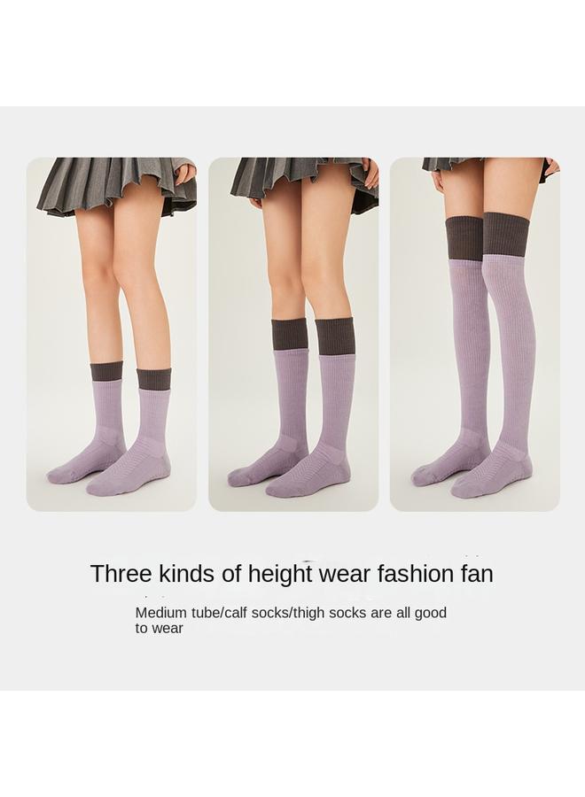 Bluejw Contrast Color Yoga Socks Children Non-slip Pressure Over-the-knee Stockings Pilates Sports Fitness Running Rope Skipping Calf Socks - Image 4