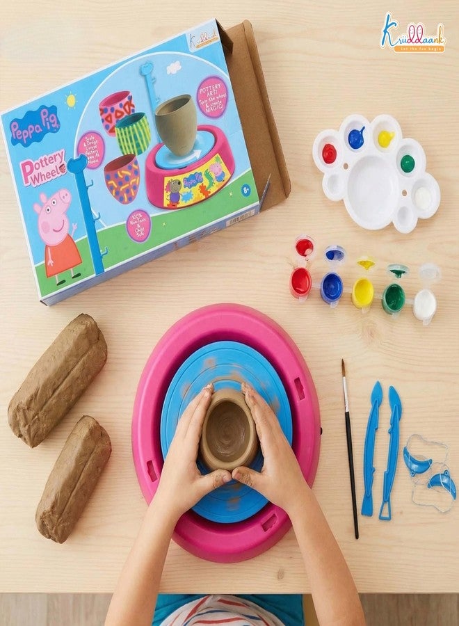 Kriiddaank Hasbro Peppa Pig Theme Pottery Wheel Kit - DIY Clay Art & Craft Set for Kids 8+ with 800g Clay, 6 Acrylic Paints & Sculpting Tools - Educational & Creative Birthday Gift for Girls & Boys - Image 2