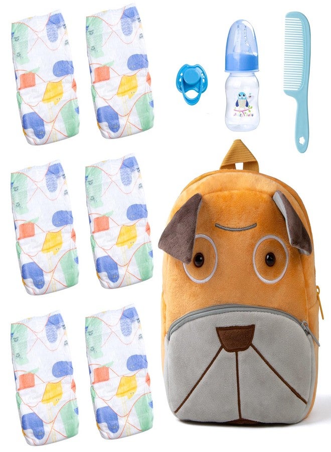 Pedolltree 10 Pcs Reborn Baby Doll Diaper Bag Care and Feeding Set with Puppy Backpack Diapers Pacifier Bottle Comb for 17-24 inches Reborn Dolls Accessories Newborn Baby - Image 1