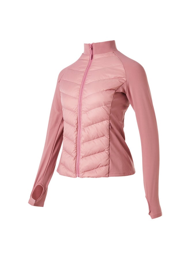 Sports Down Jacket For Women, Stand-up Collar, Slim Fit Ski Jacket, Lightweight And Warm Running Ribbed Jacket, Yoga Casual Top