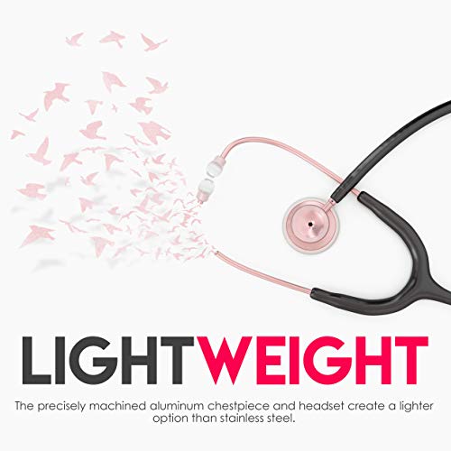 MDF Instruments ستيثوسكوب خفيف الوزن من MDF Instruments، أكوستيكا للأطباء والممرضين والطلاب، للاستخدام المنزلي، للبالغين، ذو رأس مزدوج، أنبوب أسود، لون وردي ذهبي (تشطيب غير لامع) - MDF747XPRG11 - Image 3