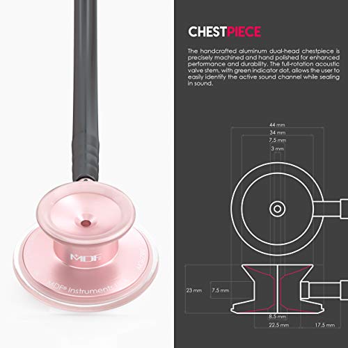 MDF Instruments ستيثوسكوب خفيف الوزن من MDF Instruments، أكوستيكا للأطباء والممرضين والطلاب، للاستخدام المنزلي، للبالغين، ذو رأس مزدوج، أنبوب أسود، لون وردي ذهبي (تشطيب غير لامع) - MDF747XPRG11 - Image 4