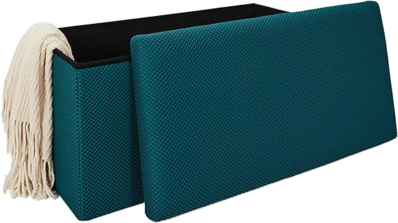 Home Dwell Cushioned Storage Bench with Hidden Compartment | Modern Ottoman Seat for Bedroom, Entryway, or Living Room – Blue - Image 4