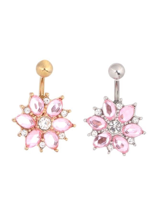 NIBEMINENT - 2-Piece Stainless Steel Sunflower Belly Button Navel Ring Set - Image 1
