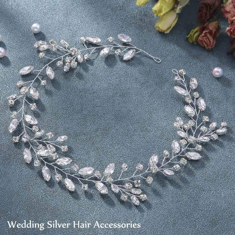 Unicra Bride Wedding Rhinestone Hair Vine Bridal Silver Hair Piece Crystal Headband Hair Accessories for Women and Girls (17.7inches) (Silver) - Image 2