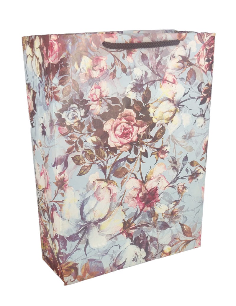 Arrow Paper Products Art Rose Flower Printed Paper Gift Bags for Return Gifts | Weddings | Birthday | Holiday Gifting & Presents (Size: 28x20x7.5 cm | Pack of 80) - Image 1