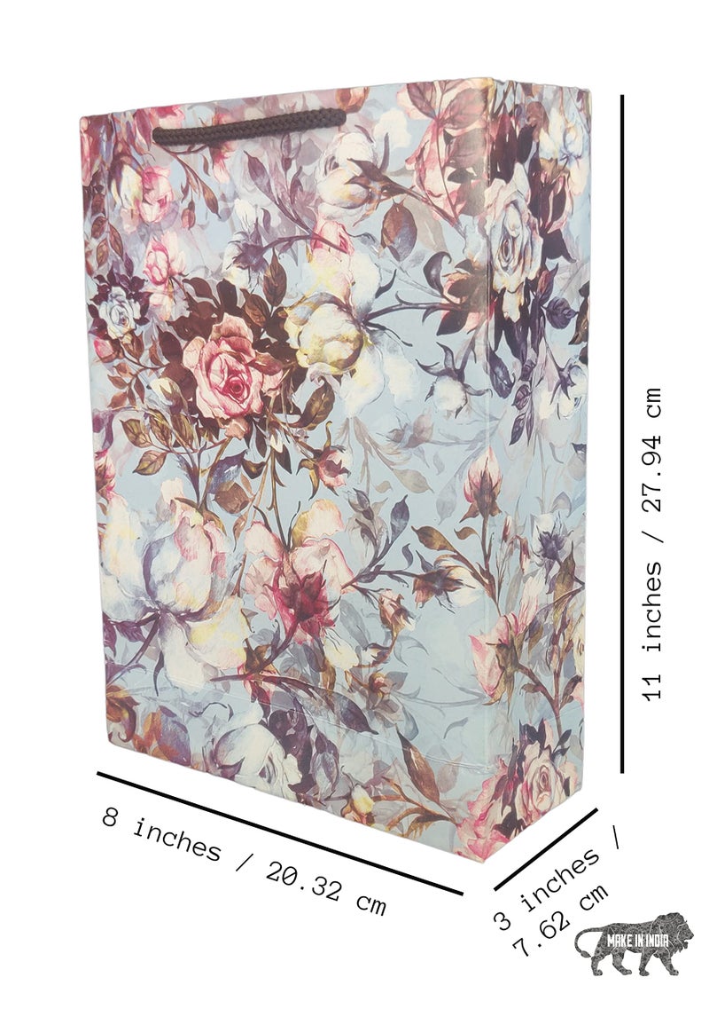 Arrow Paper Products Art Rose Flower Printed Paper Gift Bags for Return Gifts | Weddings | Birthday | Holiday Gifting & Presents (Size: 28x20x7.5 cm | Pack of 80) - Image 4