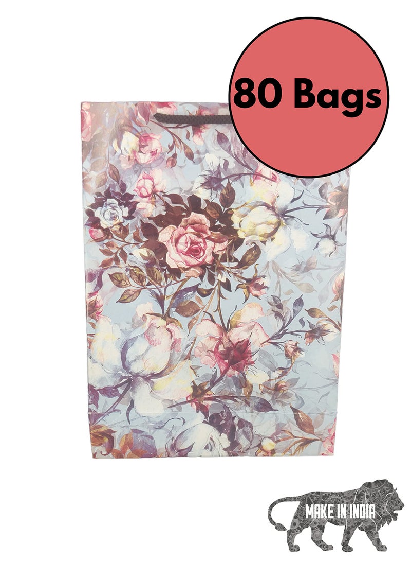 Arrow Paper Products Art Rose Flower Printed Paper Gift Bags for Return Gifts | Weddings | Birthday | Holiday Gifting & Presents (Size: 28x20x7.5 cm | Pack of 80) - Image 3