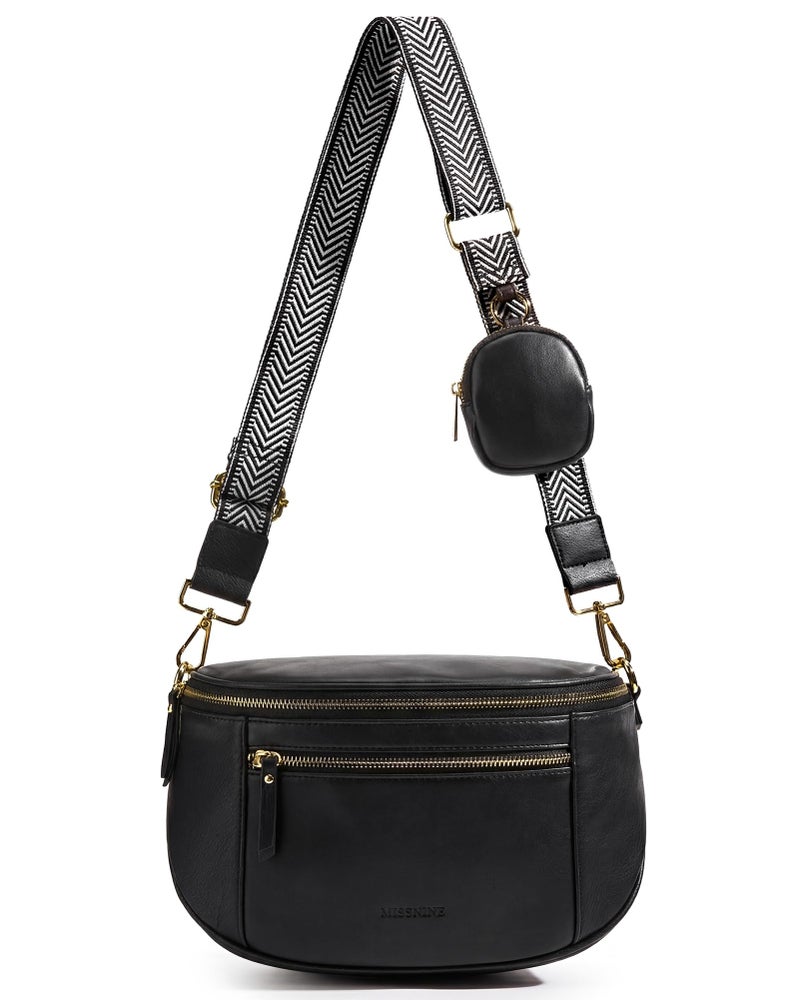 Missnine Crossbody Bags for Women, Vegan Leather Fashion Crossbody Purses Small Shoulder Handbags Wallet with Wide Strap, Black - Image 1