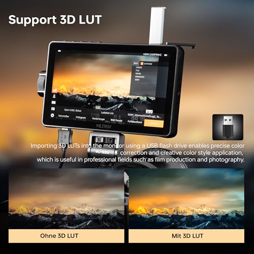 VILTROX مراقب الكاميرا VILTROX DC-A1 بحجم 7 بوصات مع شاشة تعمل باللمس، 2800 نيت، 4K HDMI في/خارج، مجموعة مراقب خارجي DSLR مع غطاء واقي من الشمس، أدوات المراقبة ومخطط المتجهات، مساعد التركيز، 3DLUT، وظيفة اللون الزائف - Image 4