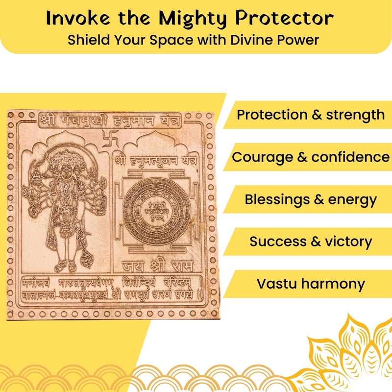 Plus Value Panchmukhi Hanuman Yantra Vastu Remedies South Sw Facing Main Door Home Office Business Factory Entrance Protection 3 x 3 Inch Copper - Image 4