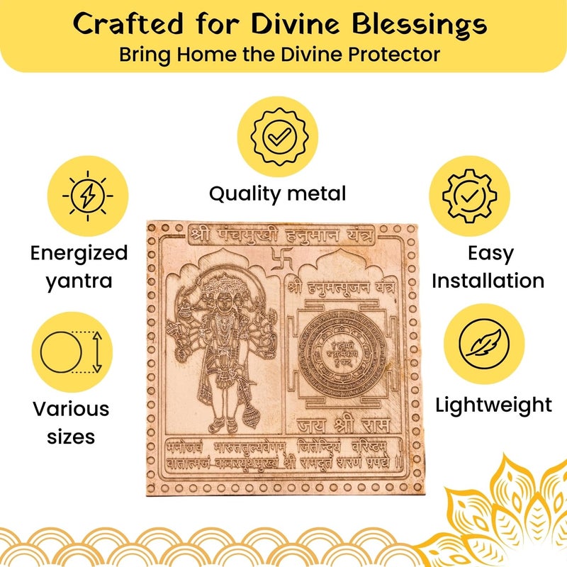 Plus Value Panchmukhi Hanuman Yantra Vastu Remedies South Sw Facing Main Door Home Office Business Factory Entrance Protection 3 x 3 Inch Copper - Image 3
