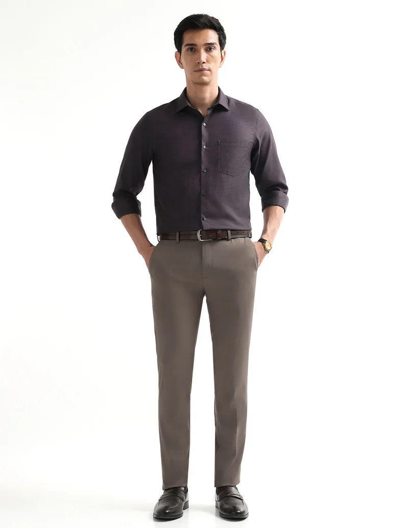 Arrow Brown Velocity Super Slim Fit Trousers for Men | Best Price UAE