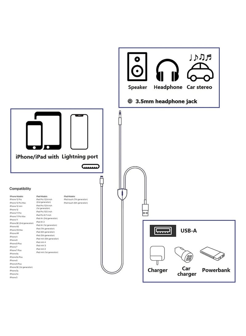 2-in-1 Lightning to 3.5mm Audio and Charging Cable for iPhone 14/13/12/11, Perfect for Car Stereo, Headphones and Speakers - Image 2