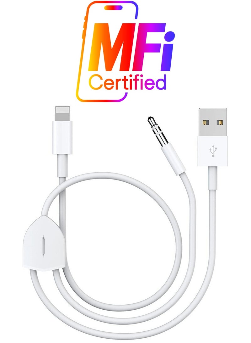 2-in-1 Lightning to 3.5mm Audio and Charging Cable for iPhone 14/13/12/11, Perfect for Car Stereo, Headphones and Speakers - Image 1