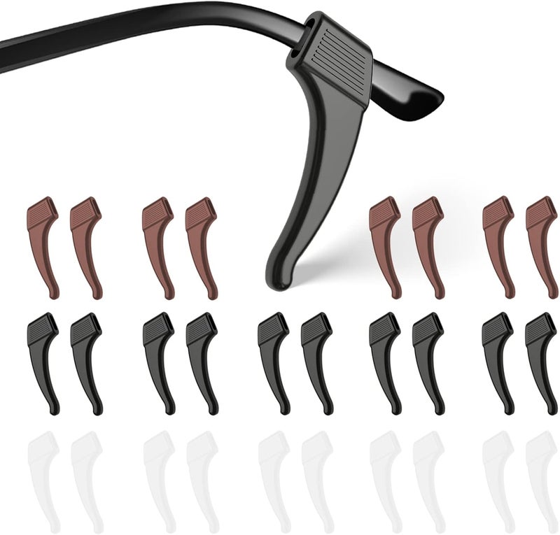 SMARTTOP 20 Pairs Anti-Slip Eyeglass Ear Grips Hook, Comfortable Silicone Elastic Eyeglasses Temple Tips Sleeve Retainer-For Eyeglasses Sunglasses Spectacles Glasses(Black+Clear+Brown) - Image 1