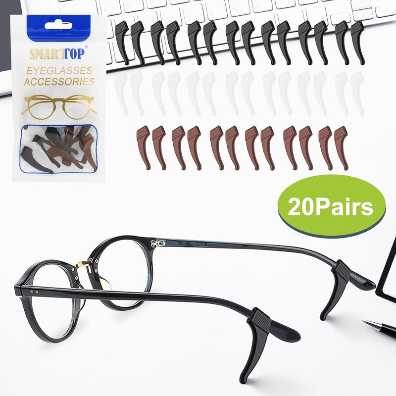 SMARTTOP 20 Pairs Anti-Slip Eyeglass Ear Grips Hook, Comfortable Silicone Elastic Eyeglasses Temple Tips Sleeve Retainer-For Eyeglasses Sunglasses Spectacles Glasses(Black+Clear+Brown) - Image 5