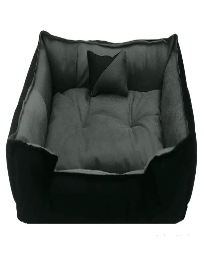 Gorgeous Latest Unique Beds,Sofa Style Velvet Round Bed for Dog and Cat (Red,Black)-Small (L, Grey & Black) - Image 1