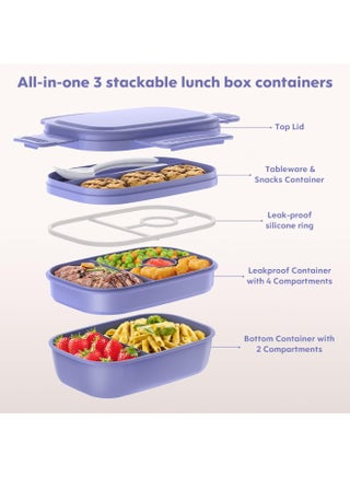 Lunch Box Containers, Stackable Bento Box Adult Lunch Box for Kids, Large Capacity 1900ml Lunchbox with Utensil Set, Leak-Proof Bento Lunch Box for Dining Out, Work, Picnic, School - view 3