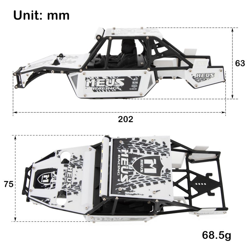 MEUS RACING Mantis24 Body with Roll Cage for Axial 1/24 SCX24 RC Crawler (White) - Image 2