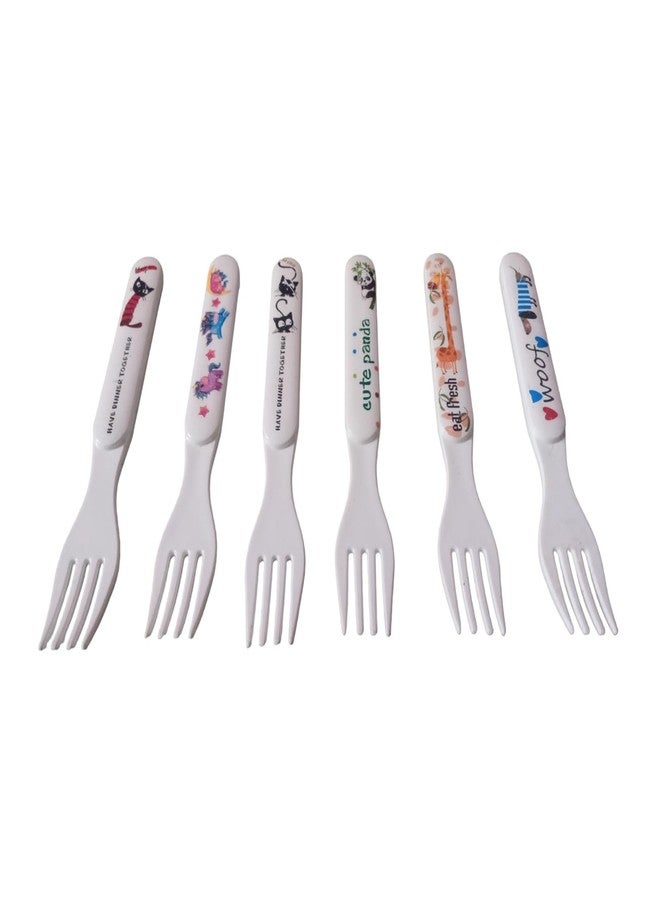 Tekzie Plastic White Colorful Fork Spoon Set for Kids (Pack of :- 6 Pcs Fork Spoons) - Image 4