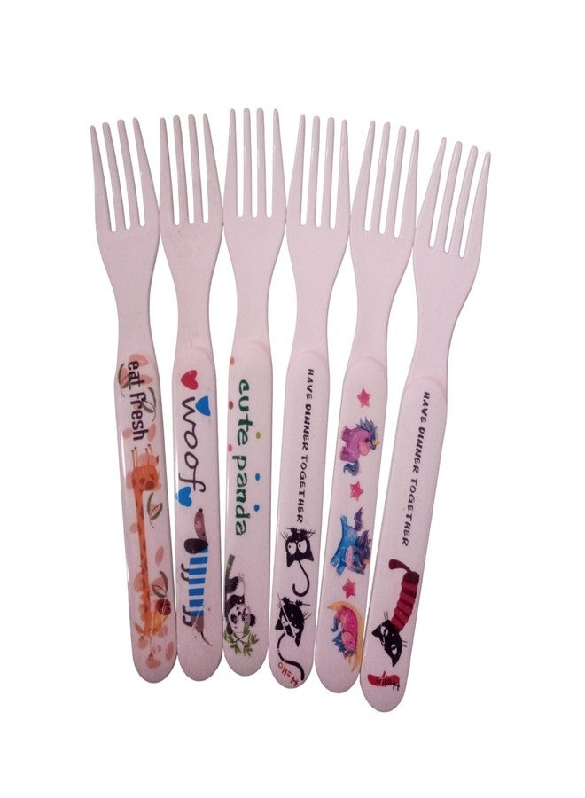 Tekzie Plastic White Colorful Fork Spoon Set for Kids (Pack of :- 6 Pcs Fork Spoons) - Image 2
