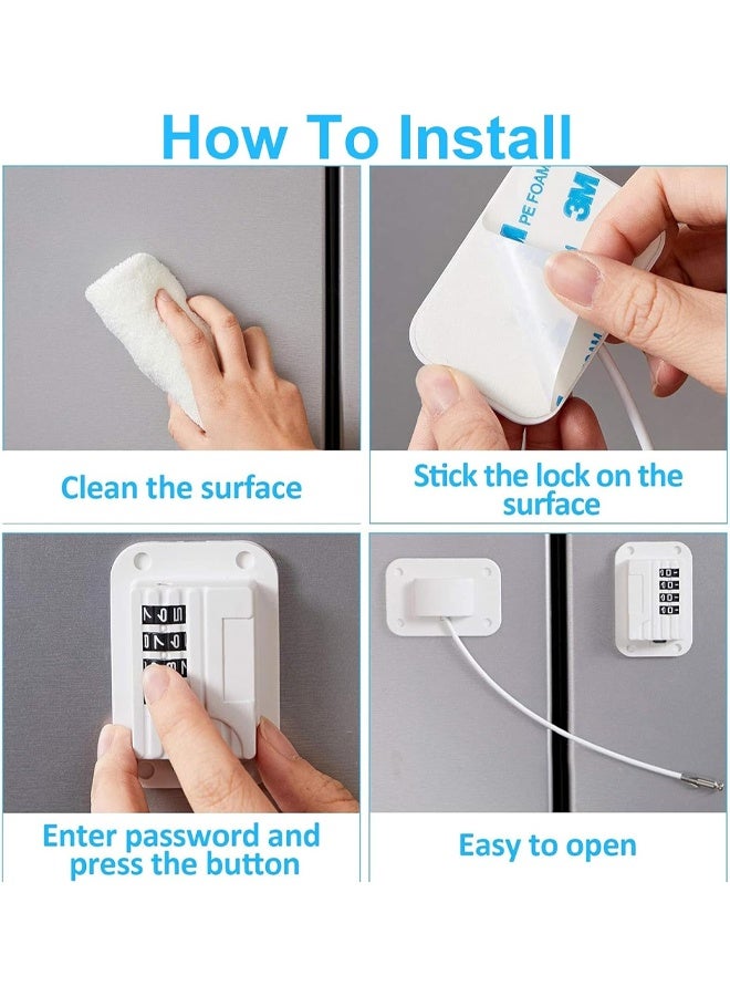 DUNISO 2 Pcs Window Safety Locks，Child Safety Password Cabinet Locks,Child Proof Fridge Lock，No Drill,Easy to Install，for Refrigerator, Cabinets, Closets, Drawers, Window，White - Image 5
