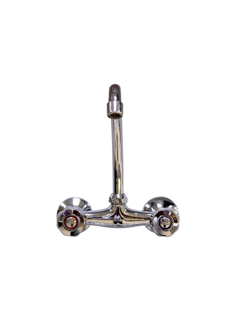 Bravo AJWA Bravo Wall Sink Mixer Faucet with Dual Handles, Chrome Finish, Wall Mounted Kitchen & Wash Basin Tap, Warranty Included - Image 1